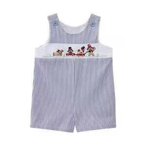 Goodlad Blue + White Seersucker Patriotic USA 4th of July Dog Overall Romper